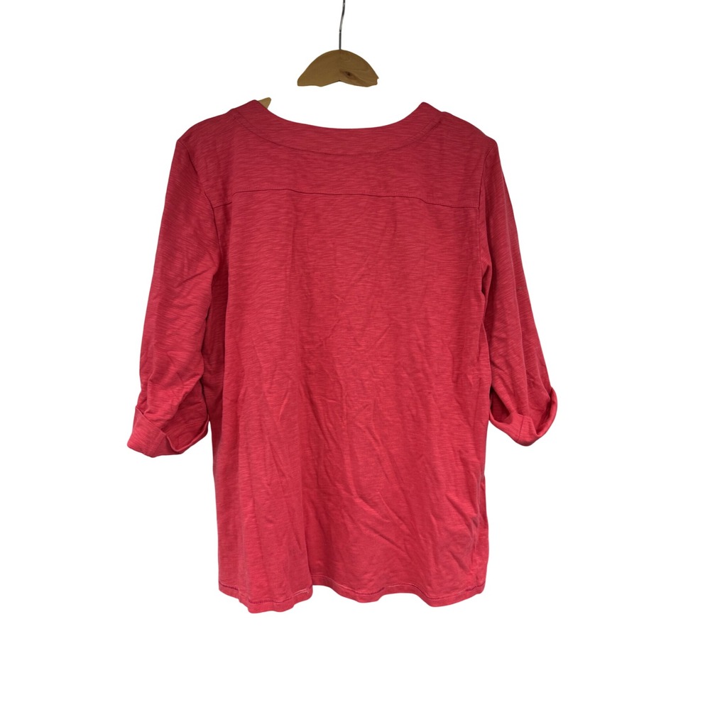 Christopher & Banks Womens XL Red Slub Knit Henley 3/4 Roll Tab Sleeve Top NWT - Picture 4 of 6
